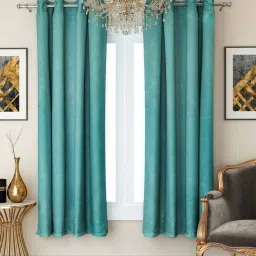 swayam Faux Silk Blackout 5 Feet Eyelet Window Curtains (Set Of 2) image 1