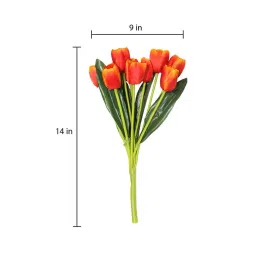 casacraft from pepperfry Orange Polyester Tulip Bunch Artificial Flowers image 3