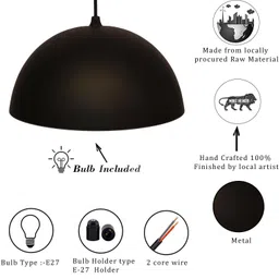 glowhere Metallic Black Ceiling Pendant, Vintage Chandelier for Home Décor, 10" Pendant Lamp Ceiling Lamp image 4