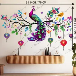 divinedesigns 53 cm Peacock Butterflies Birds on Branches Self Adhesive Sticker image 3
