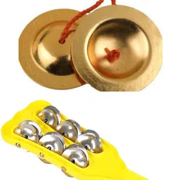 shri anand Combo of Brass Manjira 6.5 cm and Plastic Manjira 2 Line Kartal Instrument-picture-12