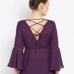 u&f Casual Bell Sleeves Solid Women Purple Top image 3