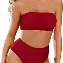 verma creation Woven Women Bikini Maroon Swimsuit image 1