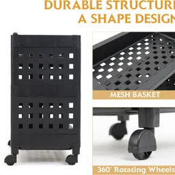 ada 3-Tier Multipurpose Storage Shelf Rack with Wheels | Storage Organizer Cart Plastic Kitchen Trolley image 3