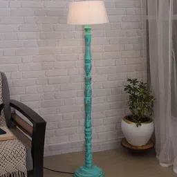 homesake Fergal White Cotton Shade Club Floor Lamp With Wood Base image 2