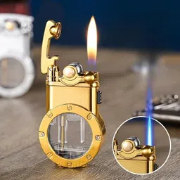 teamb Dual Flame Inferno Windproof Jet & Classic Flame Lighter, Refillable , Portable Silver lighter Pocket Lighter image 3