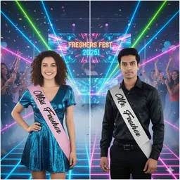 decor propz Miss Fresher & Mr. Fresher Silver Glitter Sash 2 Pcs Combo for Freshers Party image 4