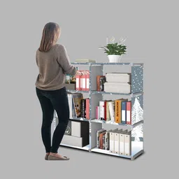sbkx Carbon Steel Collapsible Bookshelf Space Saving 12-Shelf Book Rack Almirah Home Metal Open Book Shelf image 4