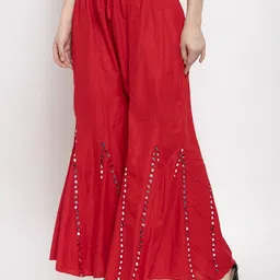 trend level Women Flared Red Viscose Rayon Trousers-picture-28