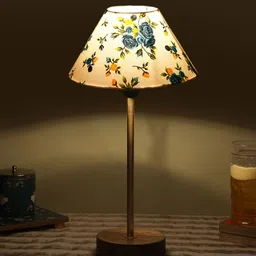 Devansh White & Blue Floral Printed Cotton Frustum Table Lamp image 5