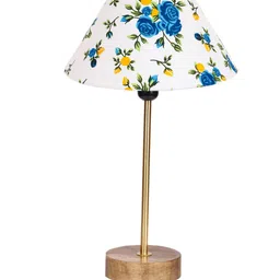 Devansh White & Blue Floral Printed Cotton Frustum Table Lamp image 4