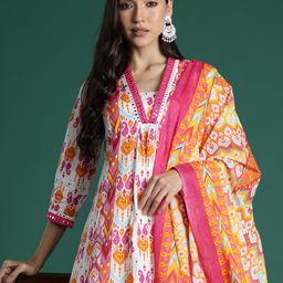Indo Era Ethnic Motifs Printed Mirror Work Pure Cotton Kurta with Trousers & With Dupatta-picture-7