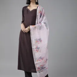 Yufta Women Purple Embroidered Thread Work Kurta with Trousers & Dupatta-picture-11