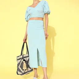 Athena Women Alluring Turquoise Blue Solid Co-ord Set image 2