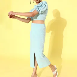 Athena Women Alluring Turquoise Blue Solid Co-ord Set image 4