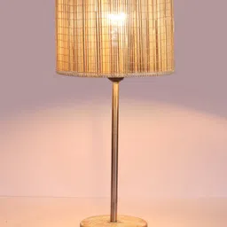 Devansh Beige & Brown Textured Cylinder Wooden Contemporary Table Lamp image 3