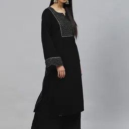 Divena Women Black Yoke Design Sequinned Velvet Kurta with Palazzos & With Dupatta image 2