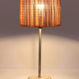 Devansh Beige & Brown Textured Cylinder Wooden Contemporary Table Lamp image 2