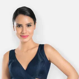 SALWAR STUDIO V-Neck Back Open Readymade Silk Saree Blouse image 1