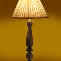 Devansh Off White & Brown Textured Shade Traditional Frustum Shaped Wooden Lamp image 3