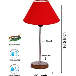 Devansh Red Wooden & Cotton Frustum Table Lamps image 2