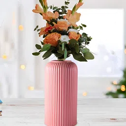 LASAKI Evelyn Pink Textured Cylinder Shape Ceramic Flower Vase-image-8
