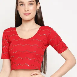 SALWAR STUDIO Red & Gold-Coloured Embroidered Stretchable Readymade Saree Blouse image 1