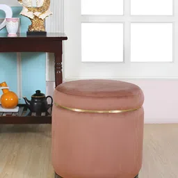 Shadowkart Mauve & Beige Round Wooden Ottomans image 1