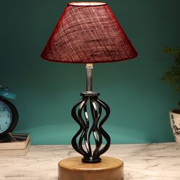 Devansh Maroon & Black Solid Frustum Shaped Jute Table Lamp-picture-40