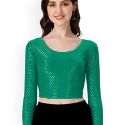 SCUBE DESIGNS Woven Design Round Nek Three-Quarter Sleeves Saree Blouse image 3