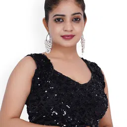 Trendzmy Black Sequinned Embroidered Silk Saree Blouse image 2