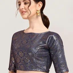 Oomph! Woven Design Boat Neck Short Sleeve Art Silk Saree Blouse image 2