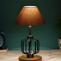 Devansh Grey & Black Solid Table Lamps With  Wood Base image 3