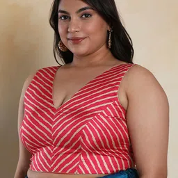 SALWAR STUDIO V- Neck printed Silk Blend Readymade Saree Blouse With Tie-Ups image 3