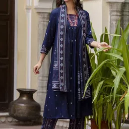 KALINI Floral Embroidered A-Line Thread Work Kurta with Trousers & Dupatta image 3