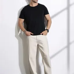 white leapard Men Loose Fit Mid Rise Beige Jeans image 4