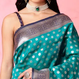anouk rustic Anouk Turquoise Blue Floral Woven Design Zari Banarasi Saree image 5