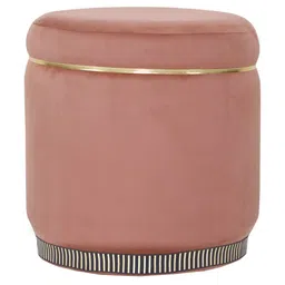 Shadowkart Mauve & Beige Round Wooden Ottomans image 5