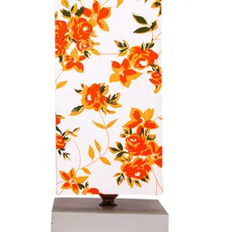 Devansh White & Orange Floral Printed Cotton Square Table Lamp With Wood Base image 4