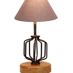 Devansh Grey & Black Solid Table Lamps With  Wood Base image 2