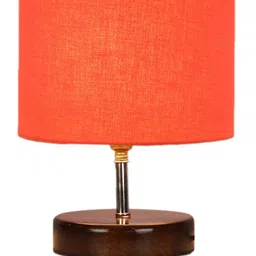 Devansh  Orange & Brown  Solid Jute Table Lamp With Wood Base image 4