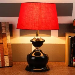 Red Fabric Shade Table Lamp With Black Base By Foziq-picture-15