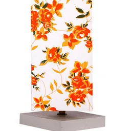 Devansh White & Orange Floral Printed Cotton Square Table Lamp With Wood Base image 3
