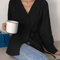 leriya fashion Casual Regular Sleeves Solid Women Black Top image 2