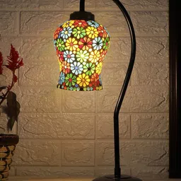 Devansh Black & White Printed Curvy Table Lamp With Mosaic Glass Shade image 4