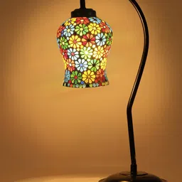 Devansh Black & White Printed Curvy Table Lamp With Mosaic Glass Shade image 3