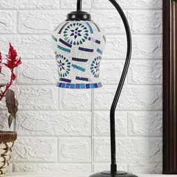 Devansh Black & White Printed Curvy Table Lamp With Mosaic Glass Lamp Shade-picture-42
