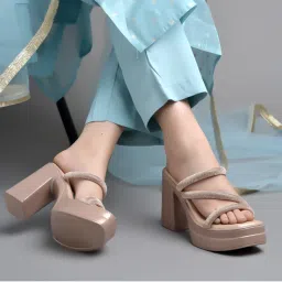 Shoetopia Embellished Rose-Gold Block Sandal Heels for Women-picture-20