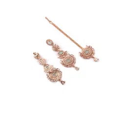 STILEADDA Green Cz Stone Rose Gold Plated Maangtika with Pair Of Earrings image 5