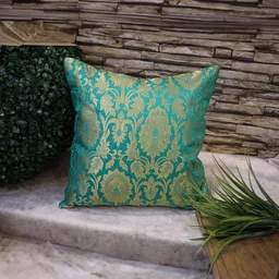 RoyalDeco Mughal Banarasi Green 2 Pieces Ethnic Motifs Brocade Square Cushion Covers-image-25